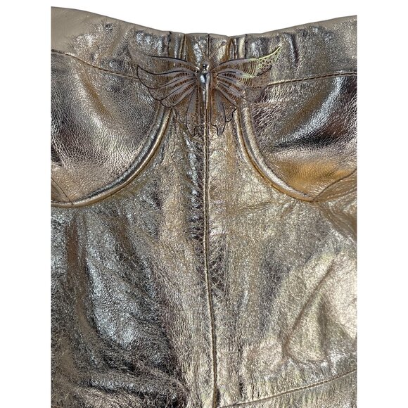 Blumarine Strapless Midi Dress in Gold 42 New Womens Leather Strapless - Picture 6 of 16